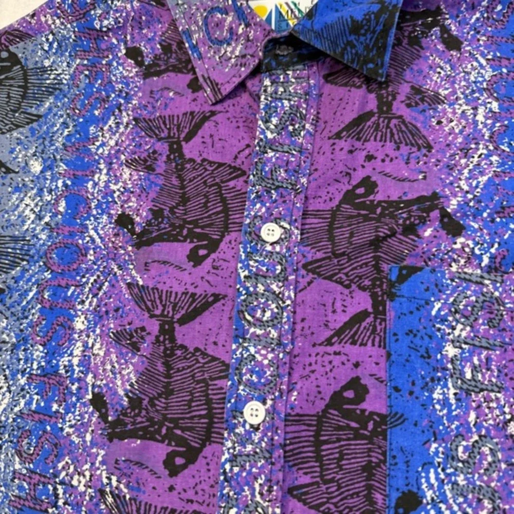 VTG 80s 90s The Men's Store Sears Vicious Fishes Short Sleeve Button Shirt XL - Picture 6 of 14